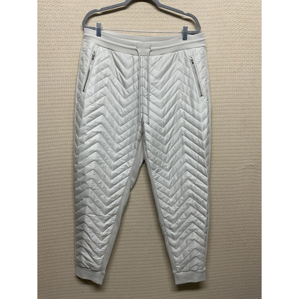 New! ATHLETA Apres Ski Down Jogger Pants Women's Size 16 Beige/Tan Fleece Lined